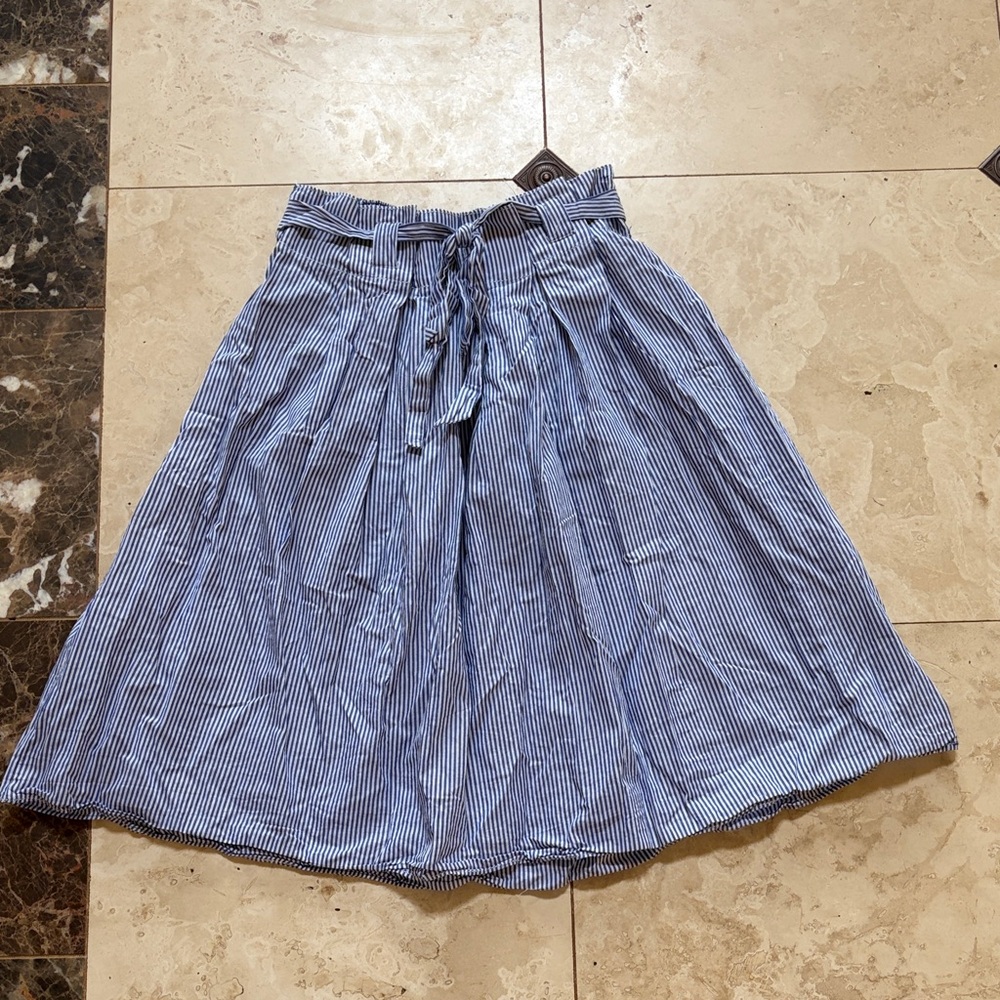 Max Studio Blue and White Striped A-Line Skirt